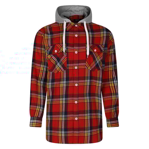 Bigdude Hooded Flannel Checked Shirt Pepper Red